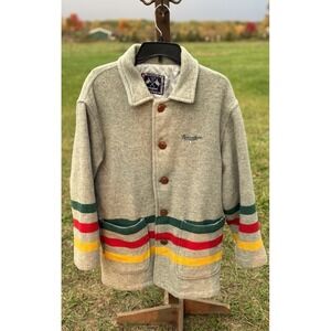 Vtg Brenntano Italian  Wool Button Gray Rainbow Striped Jacket Coat Rustic  XL